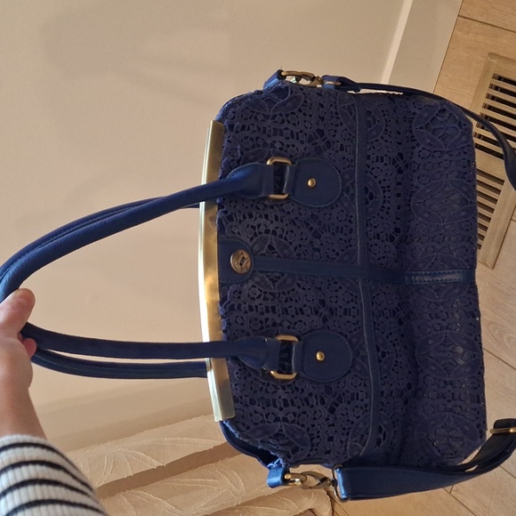 Darling Royal Blue Vegan Leather & Lace Overlay Purse Crossbody Bag - Picture 3 of 12